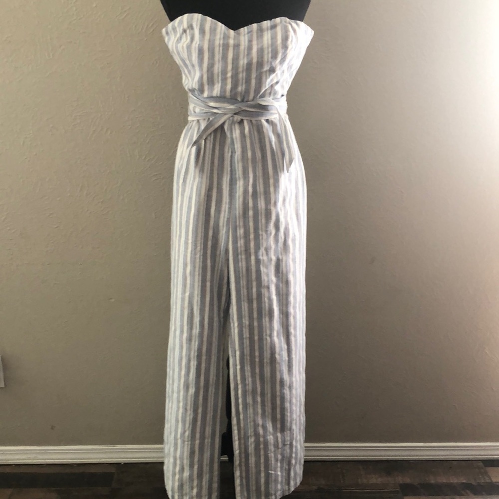Lulu's Blue and White Striped Jumpsuit with Sweetheart Neckline